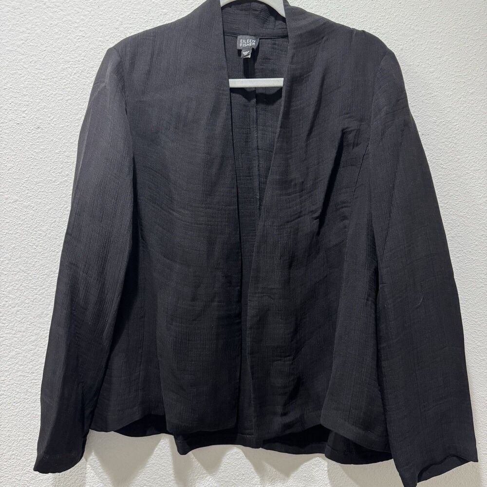 Eileen Fisher Crushed Silk Stand Collar Long Sleeve Open-Front Jacket Size M